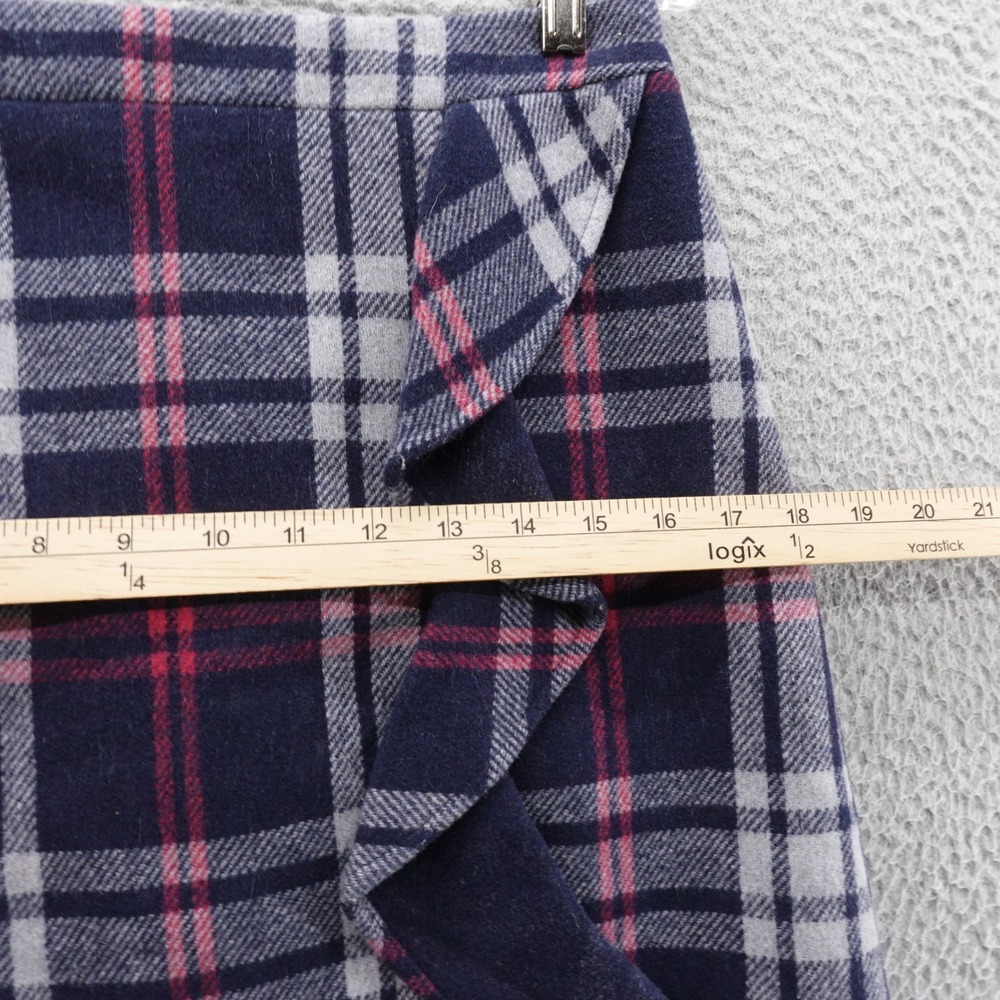J Crew Mercantile Plaid Wool Blend Mini Skirt Size 4 Navy Blue Ruffle Lined - Picture 8 of 15